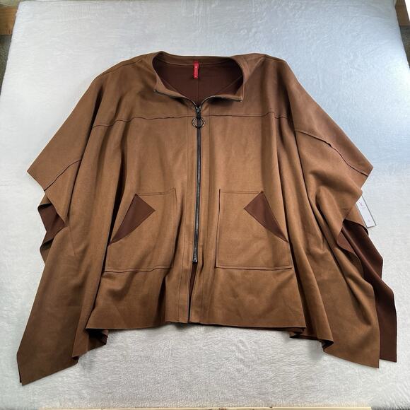 IC Collection by Connie K XL Poncho Faux Suede Zip Front Cape Brown NEW Boho - Picture 2 of 9